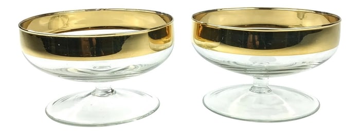 Large Size Crystal & Gold Leaf Desert Coupes - a Pair