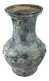 Large Green-Glazed & Silver Overtones Pottery Jar Vase