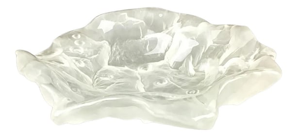 90s Heavy Crystal Abstract Candy or Trinket Dish With Seashell Barnacle Details