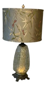 Vintage 1950s Cast Brass & Glass Lamp