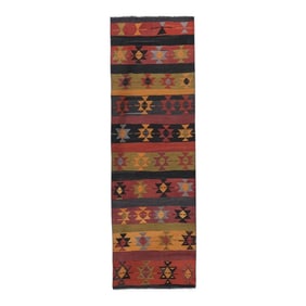 Colurful Turkish Kilim Runner 3' X 9'5''