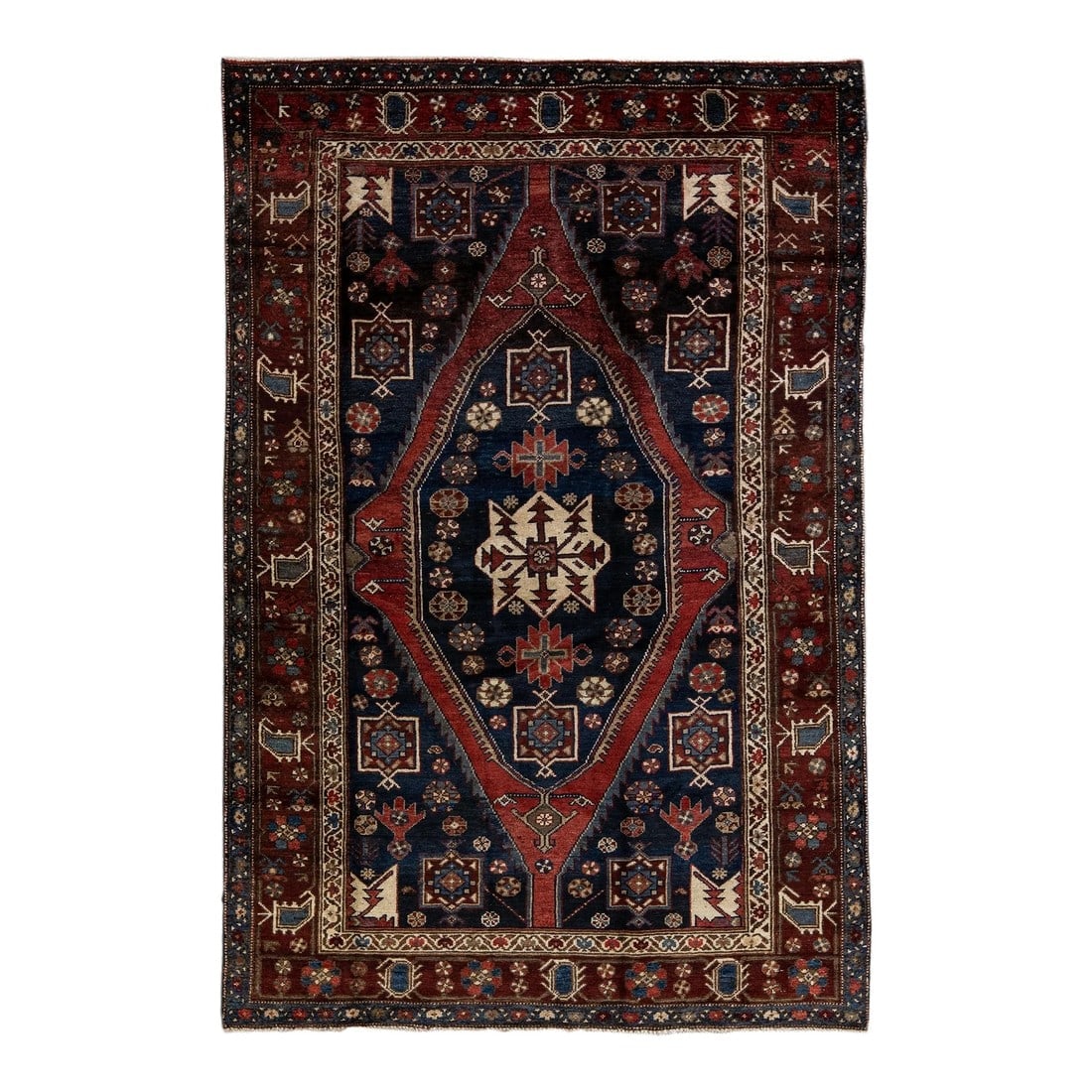 Vintage Handmade Persian Navy Blue Geometric Wool Rug 4'2" X 6'5" (1 of 10)