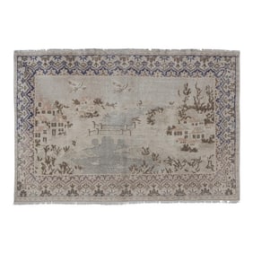 Mid 20th Century Art Deco Pictorial Turkish Oushak Rug 3'7'' X 5'3''