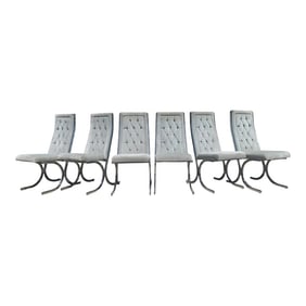 Milo Baughman for Howell Burd Chrome and Velvet Cantilevered Dining Chairs - Set of 6