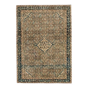 Vintage Persian Distressed Handmade Beige Medallion Wool Rug