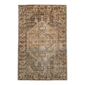 Vintage Boho Chic Handmade Beige Medallion Wool Rug