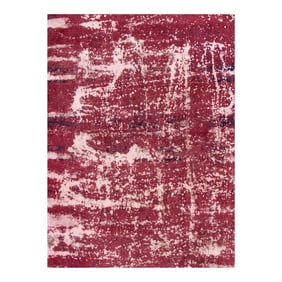Vintage Distressed Overdyed Handmade Ruby-Red Abstract Wool Rug