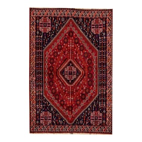 Vintage Persian Shiraz Handmade Red Medallion Wool Rug