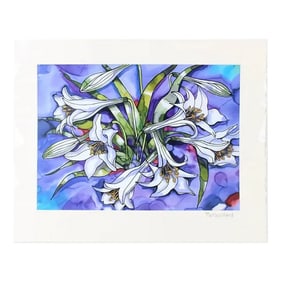 Lillies Signed Print by Leeds Artist Pat Willard