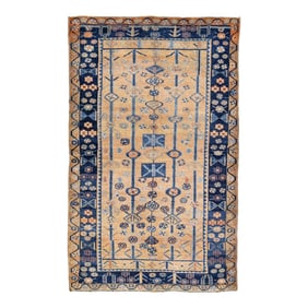 1960s Vintage Bidjar Brown Handmade Floral Wool Rug