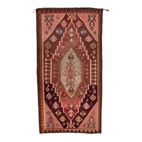 Mid-20th Century Turkish Kilim Red Handmade Tribal Wool Rug
