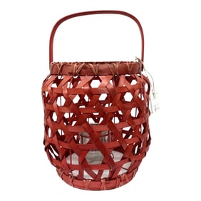 Large Red Woven Rattan Lantern Candle Holder