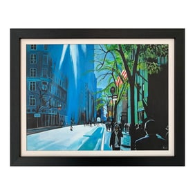 Painting of Blue Sky in New York City Sun by British Contemporary Urban Landscape Artist, 2014