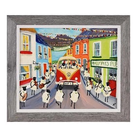 Sheep in a Vw Split Screen Camper Van Celebrating St Patricks Day in Ireland