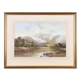 Pastel Drawing of Cattle in English Countryside by 20th Century British Artist, 1985 Circa