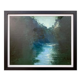 Impressionistic English River Landscape Original Oil Painting by British Artist Using Earthy Greens