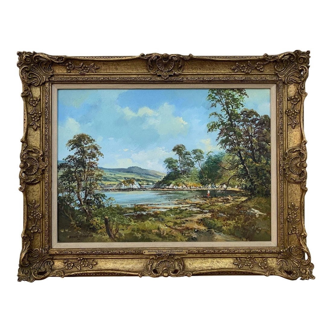 Vintage Original Post-War Oil Painting of Mulroy Bay Donegal Ireland by Irish Artist, 1980 Circa: Vintage Original Post-War Oil Painting of Mulroy Bay Donegal Ireland by Irish Artist Denis Thornton (1937-1999) presented in an ornate period gold frame Art measures 22 x 16 inches Frame measures 27 x