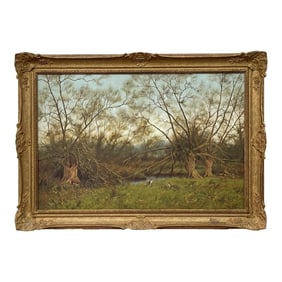 James Wright, Painting of the English Countryside with River Otters by Modern British Artist, 1990 C