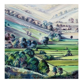 Moira Metcalfe, Abstract Landscape Oil Painting of the Yorkshire Dales Fields by British Artist, 201