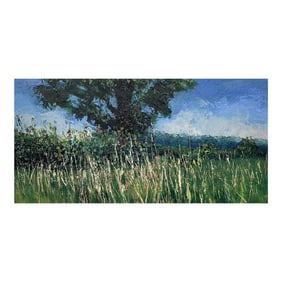 Summer Meadow Landscape Impasto Oil Painting With Tree by British Artist