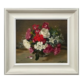 John Whitlock Codner RWA, Still Life Painting of Red Pink & White Flowers by 20th Century British Ar