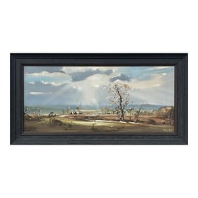 Frank Fitzsimons, Ireland Landscape with Trees, Buildings & Sun Rays by Contemporary Irish Artist, 1