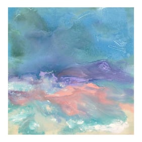 Pink Lavender Modern Abstract Landscape Painting on Canvas by British Artist, 2014