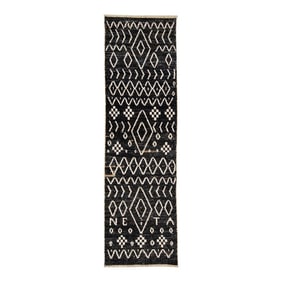Modern Moroccan Style Handmade Geometric Brown Wool Runner