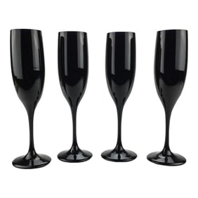 Black Hand Blown Champagne Flutes Circa 1960 - Set of 4