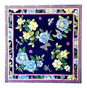 Industrial Style Adrienne Landau Navy Floral Insect Silk Scarf