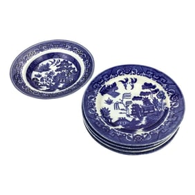 Set of 5 Vintage Willow Pattern Dishes