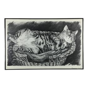 Vintage Fat Cat Glass Covered Framed Print Black & White