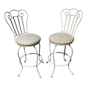 Vintage Textured Iron Boho Swivel Bar Stools - a Pair