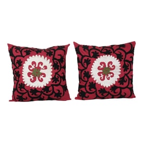 Suzani Red Bohemian Cushion Cover - a Pair