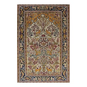 1930s Persian Qum Animal Print Area Rug 4'5"³ X 6'7"³