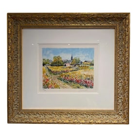 2000s Impressionist Landscape Watercolor Print Numbered 57/350, Framed