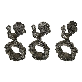 Reed and Barton Silver Rooster Napkin Rings From 1824 Collection Set of 3
