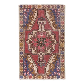 1960s Vintage Hand Knotted Red Turkish Area Rug 4'8'' X 7'1''