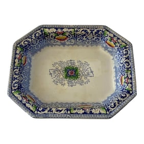 Circa 1850 Zamara Ironstone Multicolored Rectangular Vegetable Bowl