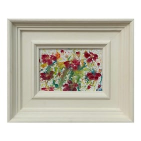Miniature Abstract Flower Study on White Canvas by Contemporary British Artist