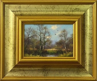 James Wright, Painting of Lake & Trees in the English Countryside by 20th Century Artist, 1980 Circa