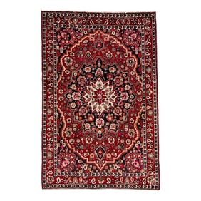 1960s Vintage Persian Bakhtiari Handmade Navy Blue Medallion Wool Rug