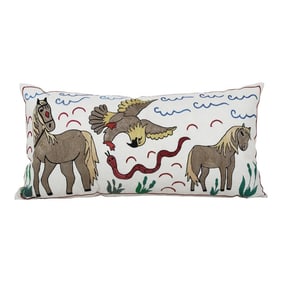Lumbar Suzani Pictorial Pillow Case Made From Suzani