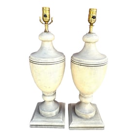 Wood Urn Table Lamps-A Pair