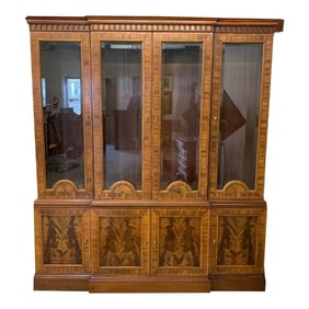 Late 20th Century Councill Craftsmen Highly Inlaid Flame Mahogany Breakfront