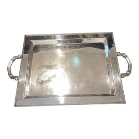 Vintage Large Silver Plate Over Copper Butlers Serving Tray With Handles