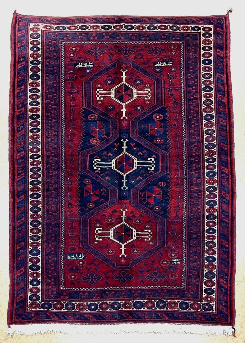Hand-Knotted Persian Sirjan Antique Red Blue Wool Oriental Tribal Area Rug 4'6" x 7'5" (1 of 12)