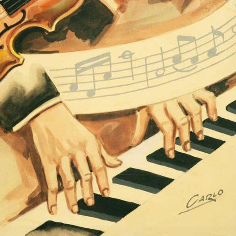 Carlo of Hollywood "Jazz Band" Watercolor Painting - 4