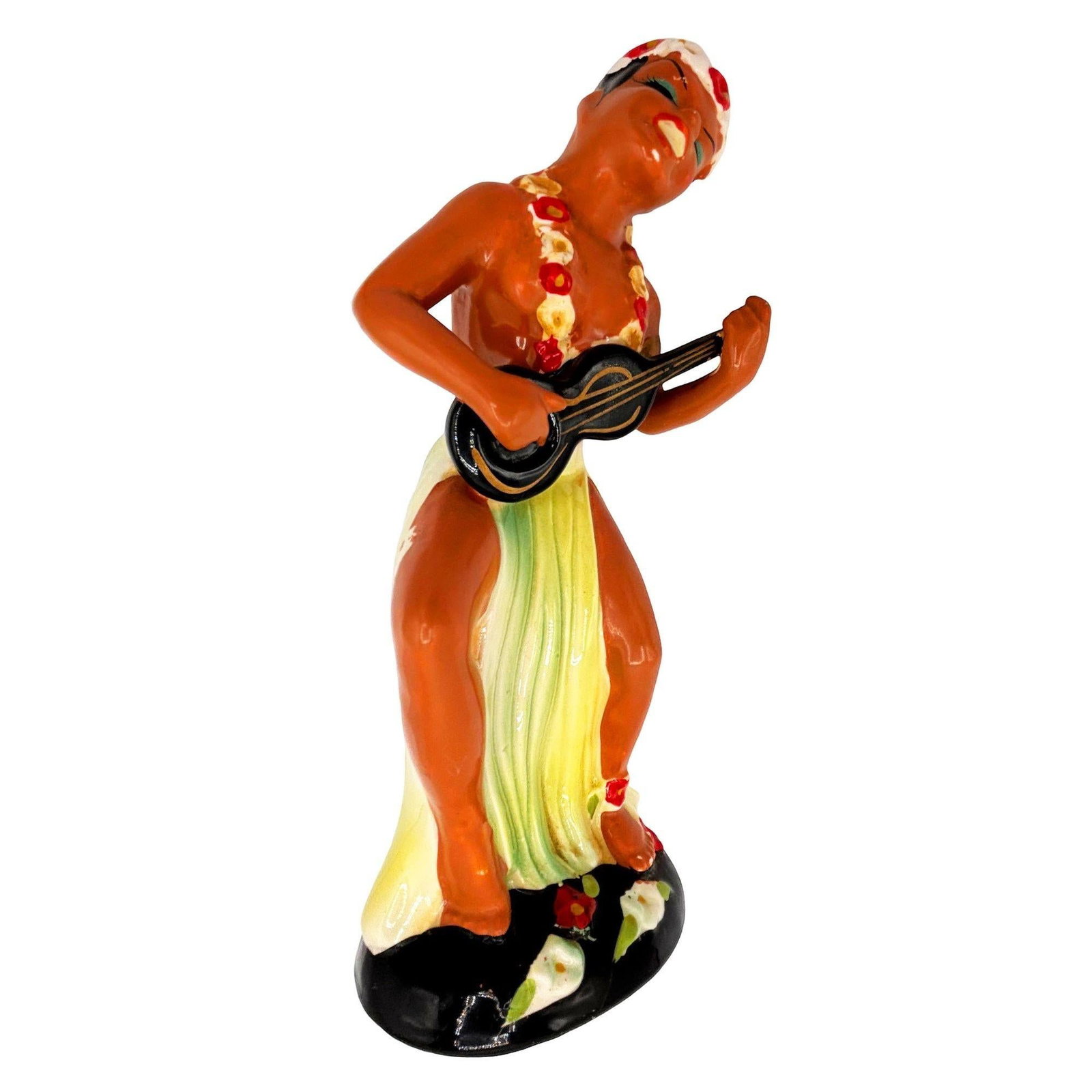 Hawaiian Hula Girl & Ukulele Player Ceramic Statue Set by Kreiss Company - 18