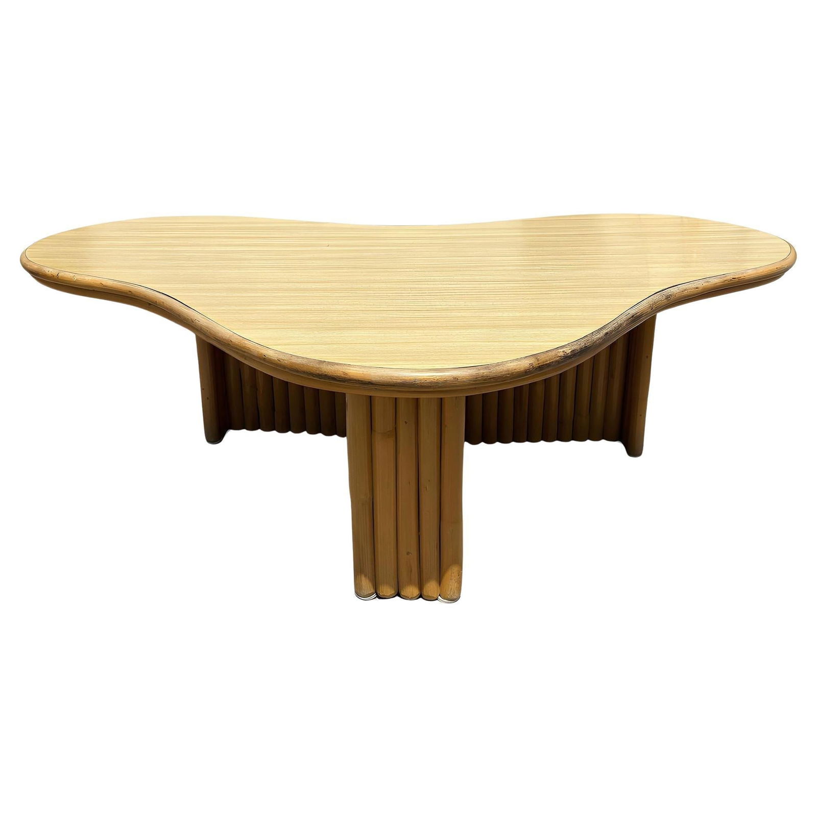 Restored Rattan Biomorphic Coffee Table w/ Stacked Rattan Base (1 of 18)